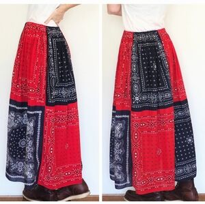 Vintage Bandana Skirt Blue Red Fast Color Selvedge Western Maxi Rodeo Festival